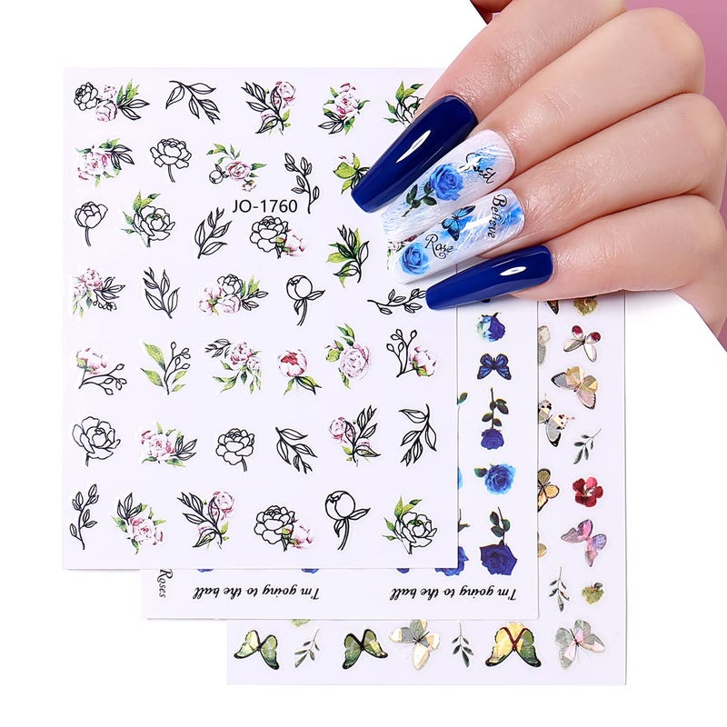 AIMEILI 30 Sheets Nail Art Stickers Colorful Butterfly Flower 3D Self-Adhesive Nail Stickers for Nail Art Decoration - Image 4