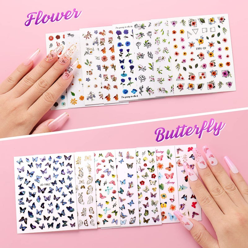 AIMEILI 30 Sheets Nail Art Stickers Colorful Butterfly Flower 3D Self-Adhesive Nail Stickers for Nail Art Decoration - Image 5