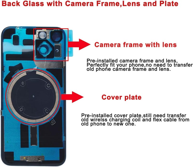 Perzework Rear Back Glass Replacement for iPhone 14 6.1-inches with + Pre-Installed Plate and Camera Frame and Lens + Reparing Tool Kit (Blue) - Image 4