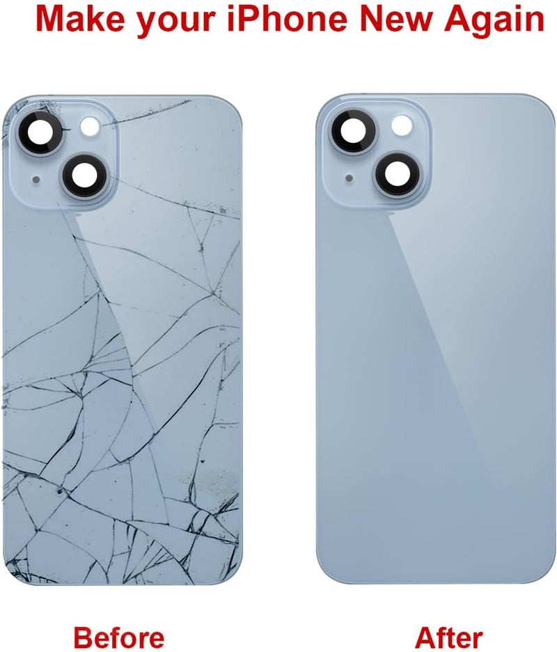 Perzework Rear Back Glass Replacement for iPhone 14 6.1-inches with + Pre-Installed Plate and Camera Frame and Lens + Reparing Tool Kit (Blue) - Image 5