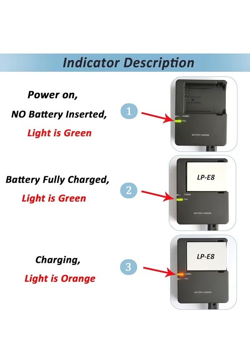 LC-E8 LC-E8C Battery charger 600d 550D 650D 700D Compatible with Canon EOS Rebel: EOS T2i T3i T4i T5i X4 X5 X6i X7i DSLR Camera, black,with Power Supply Cord. - Image 2