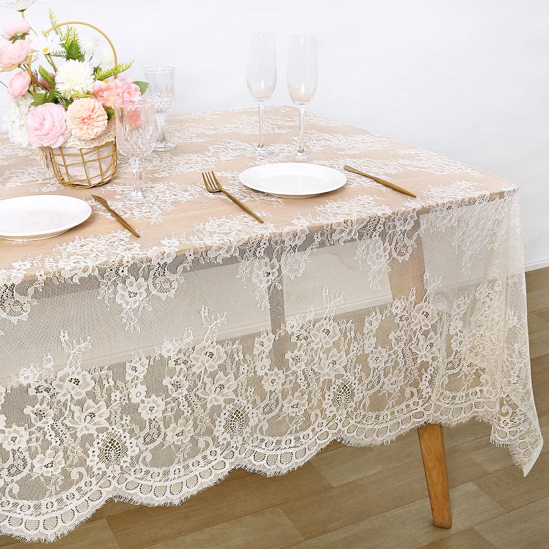 Ivory Lace Tablecloth Exquisite Wedding Lace Fabric 60x120 inches Vintage Lace Overlay Rectangle Outdoor Party Event Decoration Classic Lace Tablecloth