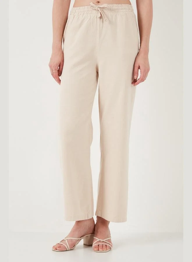 Lela Lela Cotton Relaxed Fit High Waist Wide Leg Trousers Women's Pants 668YP5118