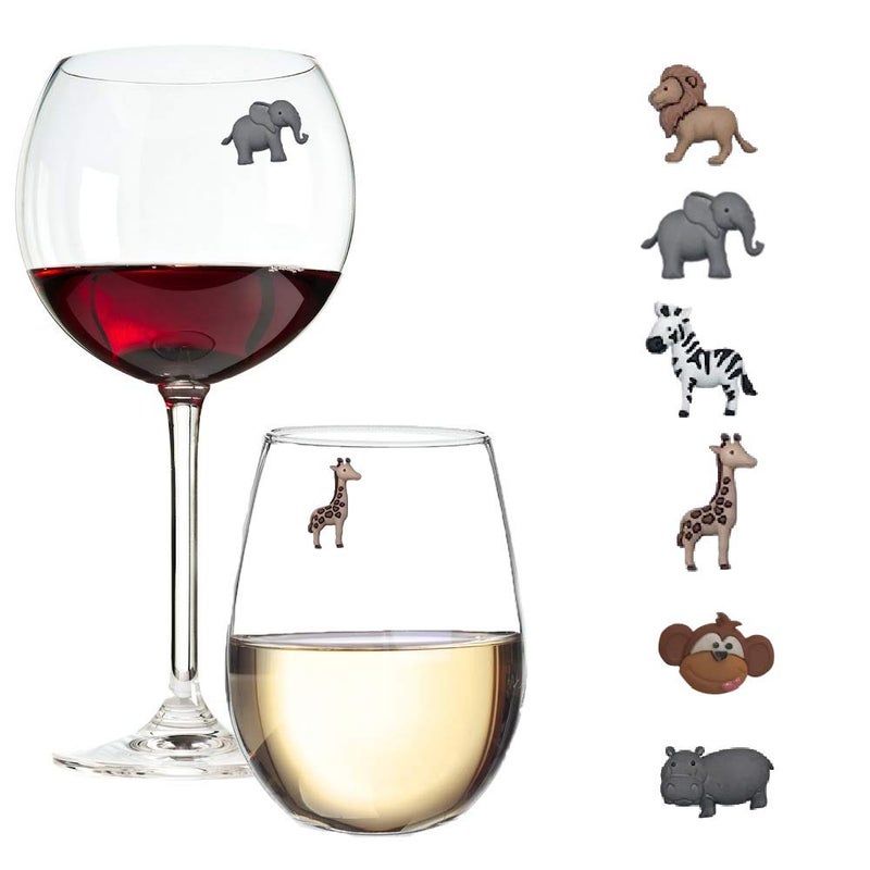 Simply Charmed Animal Wine Charms Set of 6 Safari Jungle Themed Magnetic Wine Glass Drink Markers - Image 1