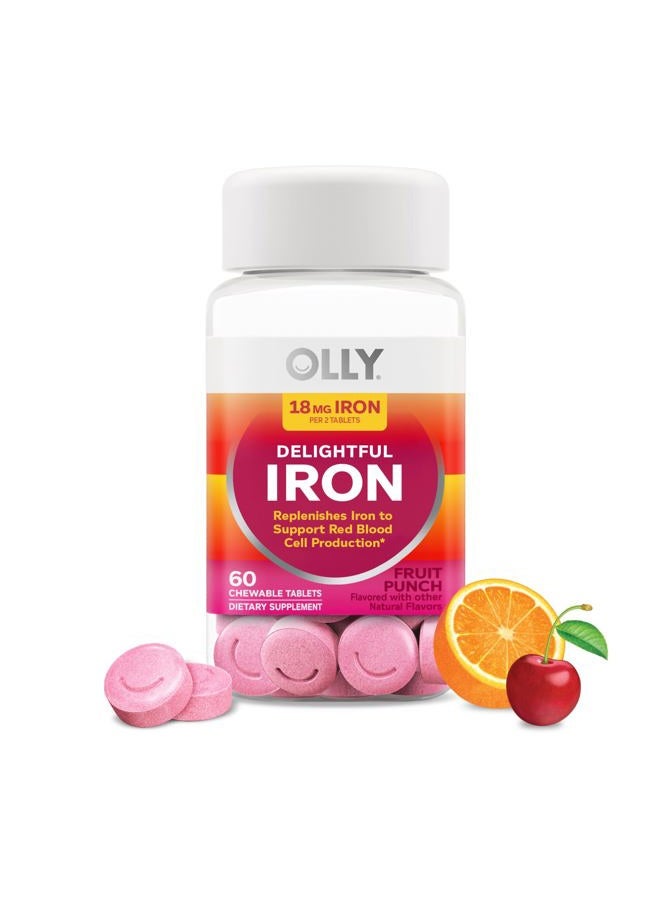 OLLY أقراص حديد قابلة للمضغ لذيذة، مكمل حديد من AB Fortis، بنكهة فواكه، إمداد لمدة 30 أو 20 يوم - 60 حبة - Image 1