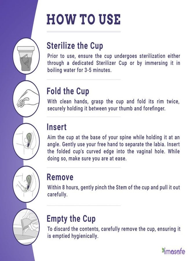 Imasafe Reusable Menstrual Cup for Women with Stem for Easy Removal for Rash-free Periods | 8 Hours of Leaks-Free Comfort | 100% Biocompatible Medical-Grade Silicone Cups -U Shape (Medium Size) - Image 3
