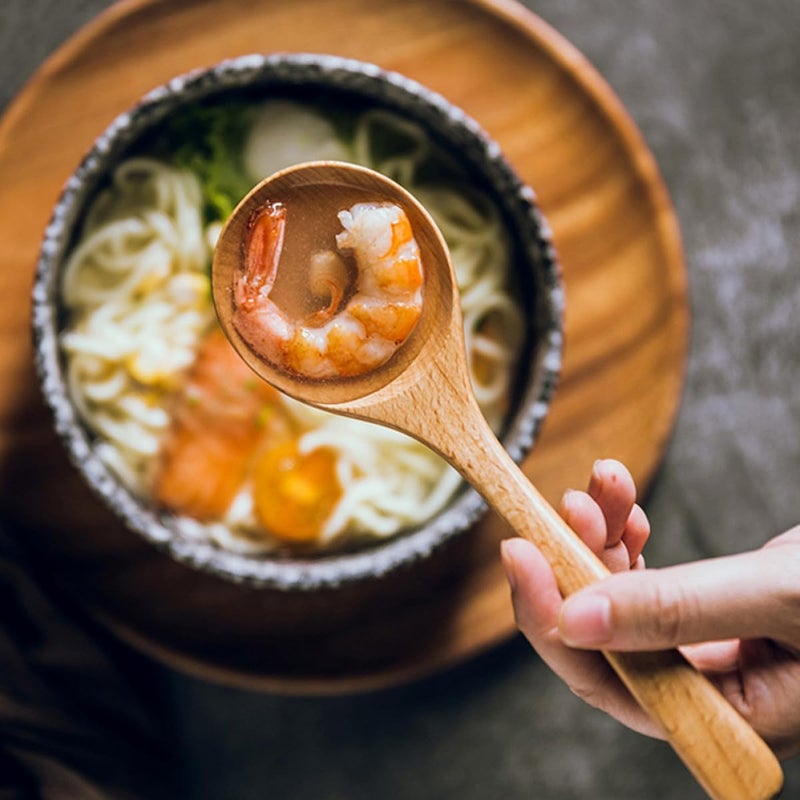 مجموعة ملاعق خشبية طويلة المقبض، ملاعق خشب الزان للحساء والعصيدة للتقديم والطهي، خشب طبيعي صالح للاستخدام مع الطعام، مناسبة للاستخدام المنزلي والمطبخ. - Image 5