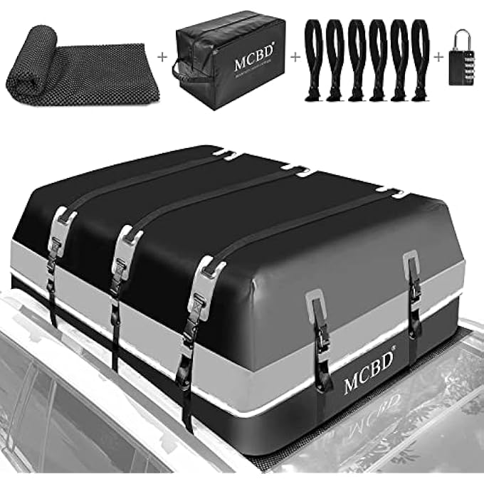rayihni Car Roof Bag, 21 Cubic Feet Large Soft-Shell Waterproof Travel Cargo Carrier Luggage Box for All Vehicles SUV with/Without Rails, Includes 10 Reinforced Straps + 6 Door Hooks,Grey - Image 1