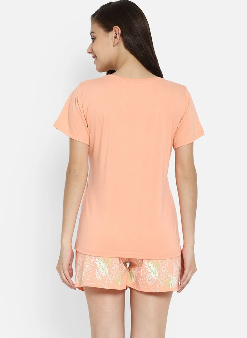 Clovia Birdlife Print Top & Shorts Set - 100% Cotton