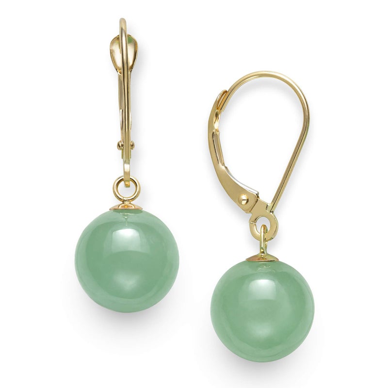 Belacqua Natural Green Jade Round Dangle Drop Earrings in 14K Yellow Gold, Leverback - Closure,Fashion Jewelry for Women, Gift Box Included - Image 4