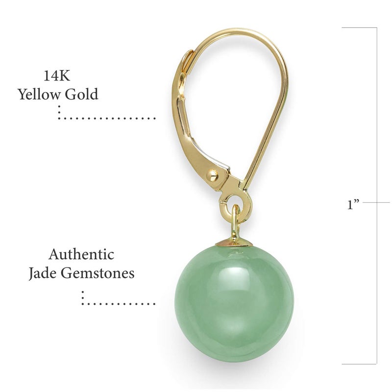 Belacqua Natural Green Jade Round Dangle Drop Earrings in 14K Yellow Gold, Leverback - Closure,Fashion Jewelry for Women, Gift Box Included - Image 3
