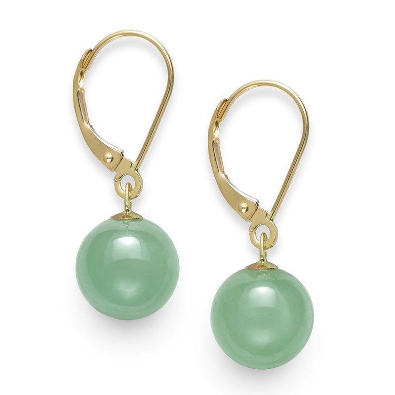 Belacqua Natural Green Jade Round Dangle Drop Earrings in 14K Yellow Gold, Leverback - Closure,Fashion Jewelry for Women, Gift Box Included - Image 1