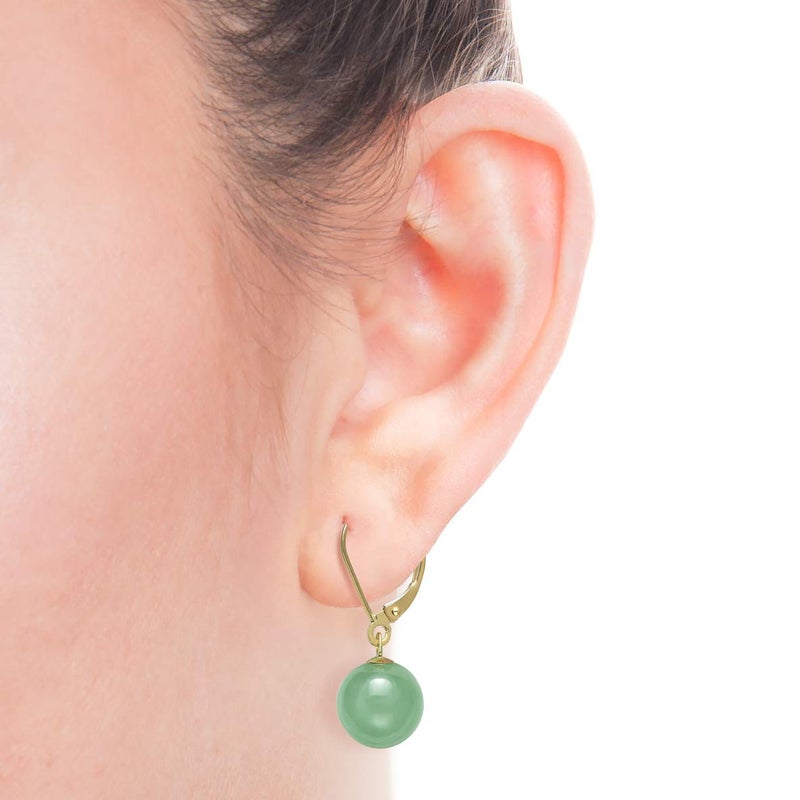 Belacqua Natural Green Jade Round Dangle Drop Earrings in 14K Yellow Gold, Leverback - Closure,Fashion Jewelry for Women, Gift Box Included - Image 2