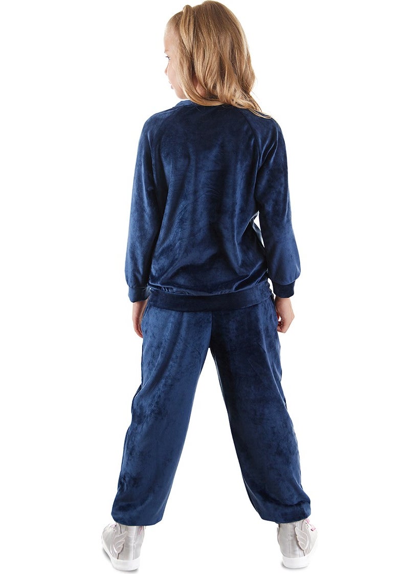 Denokids - Navy Blue Velvet Unicorn Girl Tracksuit - Image 1