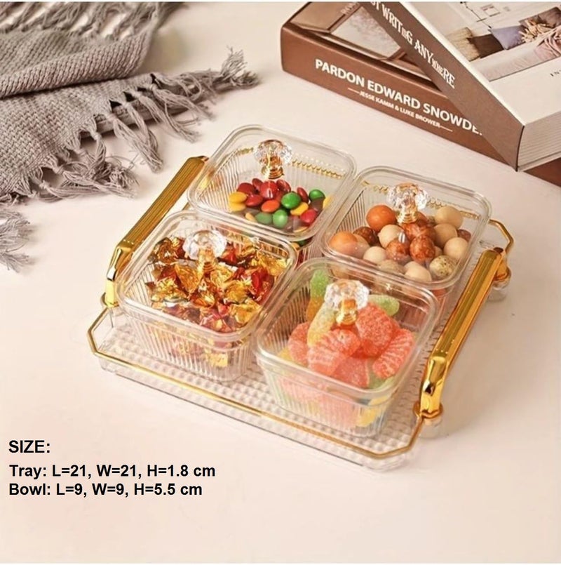 GION Mukhwas Serving Tray Dry Fruit Box Decorative Platter Dry Fruit Snack Tray with Lid, Transparent (1Set) - Image 3