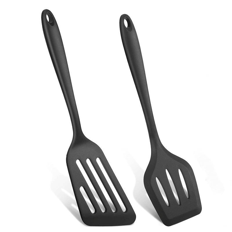 Armrouns Silicone Spatula Turner Set 2PCS HeatResistant NonStick Fish Slotted Spatula Kitchen Utensil Set for Cooking Baking and Mixing BPA Free  Dishwasher Safe Black