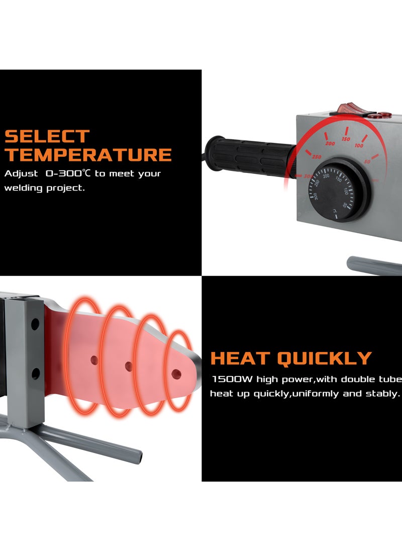 KSEIBI Pipe Welding Tool 750/1500W with 20/25/32/40/50/63mm in Die Head, Electric Fusion Welder - PVC Pipe Heater. Heating Plate Aluminum, Pipe Fabrication, Repair, Plumbing Installations.  - Image 3