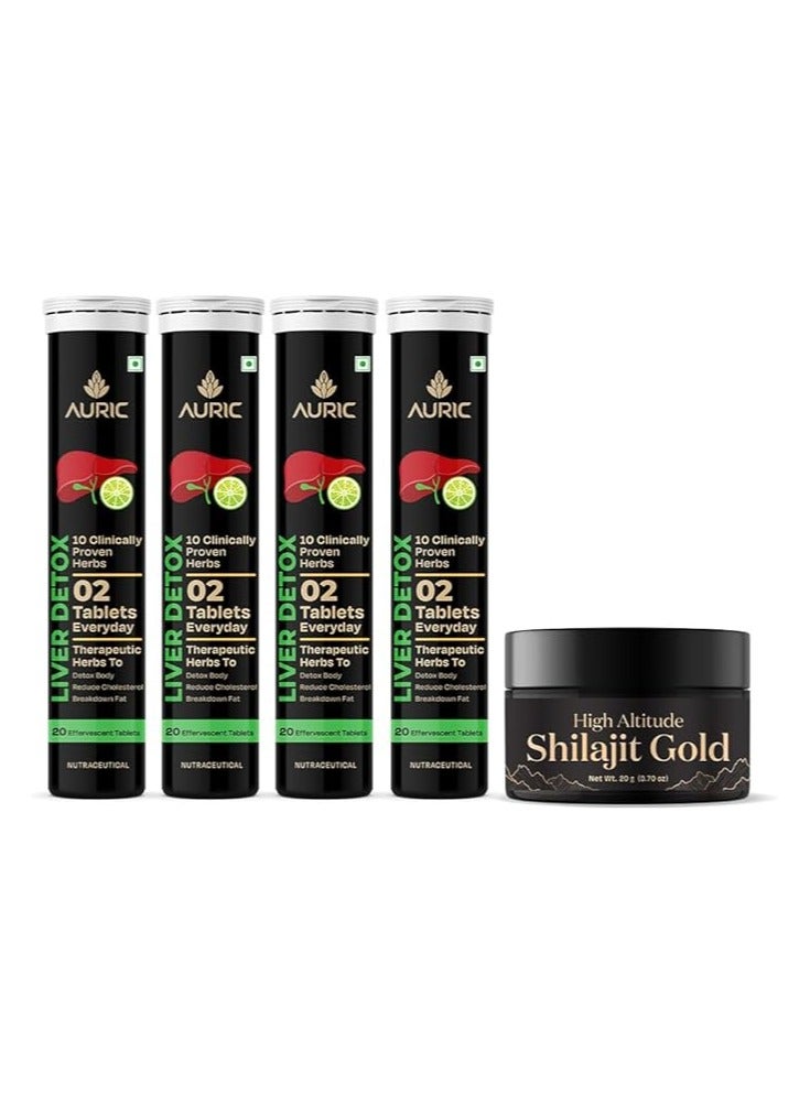 Auric Lab Certified High Altitude Shilajit/Shilajeet Gold Resin 20g and Liver Detox Effervescent | 80 Tablets Fizzy Water with 10 Ayurvedic Herb - Image 1