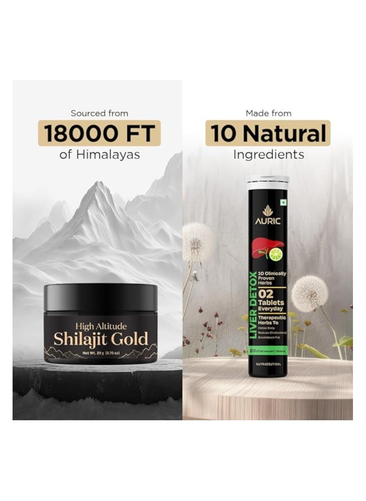 Auric Lab Certified High Altitude Shilajit/Shilajeet Gold Resin 20g and Liver Detox Effervescent | 80 Tablets Fizzy Water with 10 Ayurvedic Herb - pzsku/ZCF3FDCFBA61A031DD9B1Z/45/_/1739885485/4ab96467-1594-421d-9a1a-ecd6aa65b745