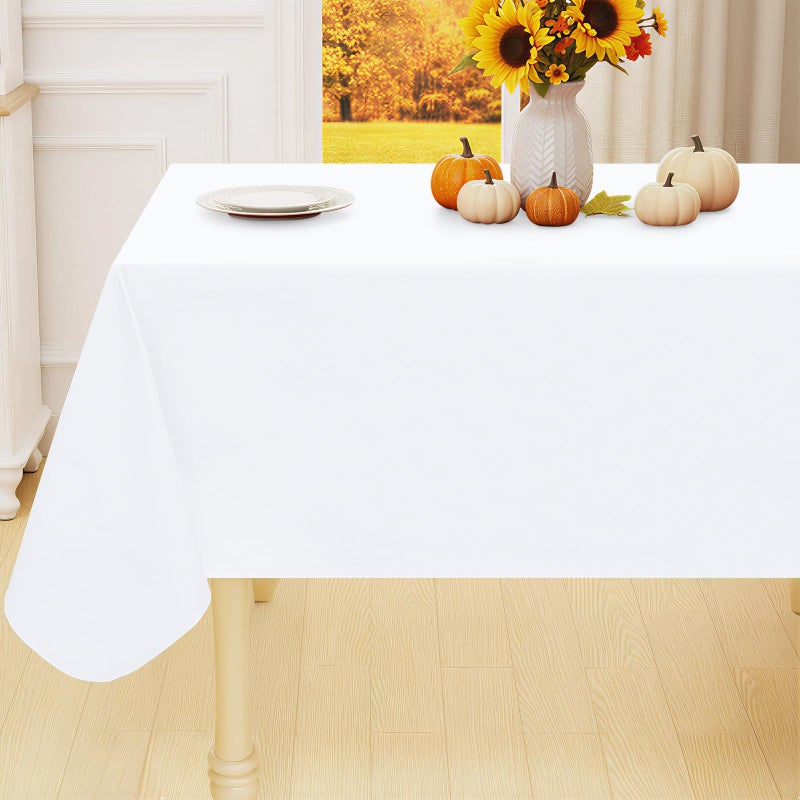 Smiry Rectangle Table Cloth 60x140 Inch Waterproof Wipeable Vinyl Tablecloths Protector Oil Spill Proof Plastic Table Cover for Dining Picnic Camping Outdoor White