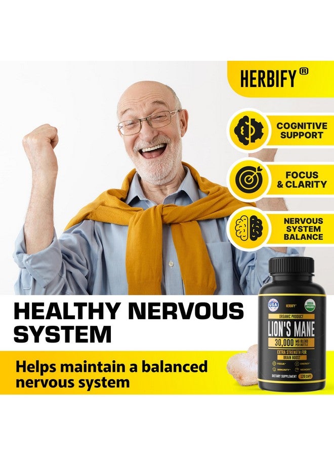 HERBIFY Lions Mane Supplement - Daily Mushroom Supplement for Memory, Focus & Clarity - Brain Booster - Lions Mane Capsules for Natural Immune Support - Vegan, Organic - 120 Capsules - Image 3