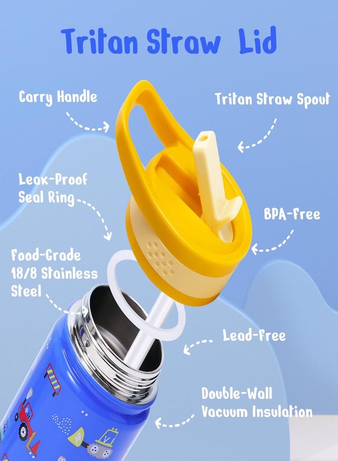 BUZIO 14 oz Kids Water Bottle with Straw Lid, Vacuum Insulated Stainless Steel Metal Thermo Bottles for Toddlers Girls Boys Leak Proof BPA-Free & Lead-Free Flask for School, Blue Construction Car - Image 4