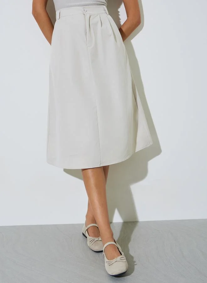 ستايلي Cream A-Line Midi Skirt With Side Pocket