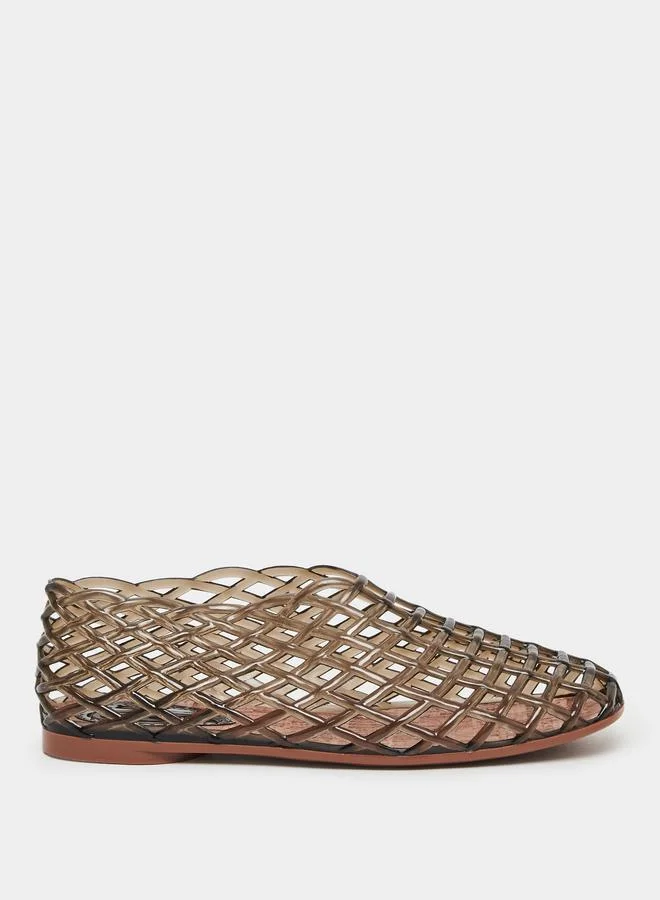 ستايلي Styli Black Textured Jelly Ballet Flat Shoes