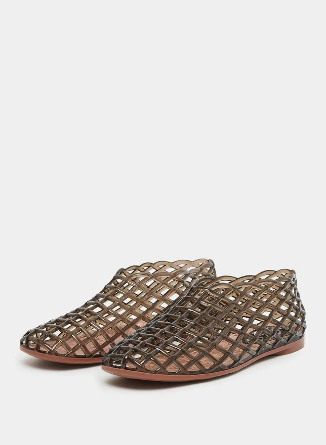 ستايلي Styli Black Textured Jelly Ballet Flat Shoes