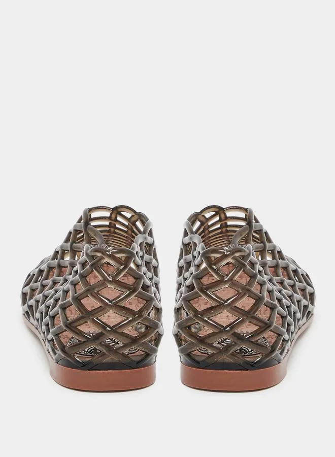 ستايلي Styli Black Textured Jelly Ballet Flat Shoes