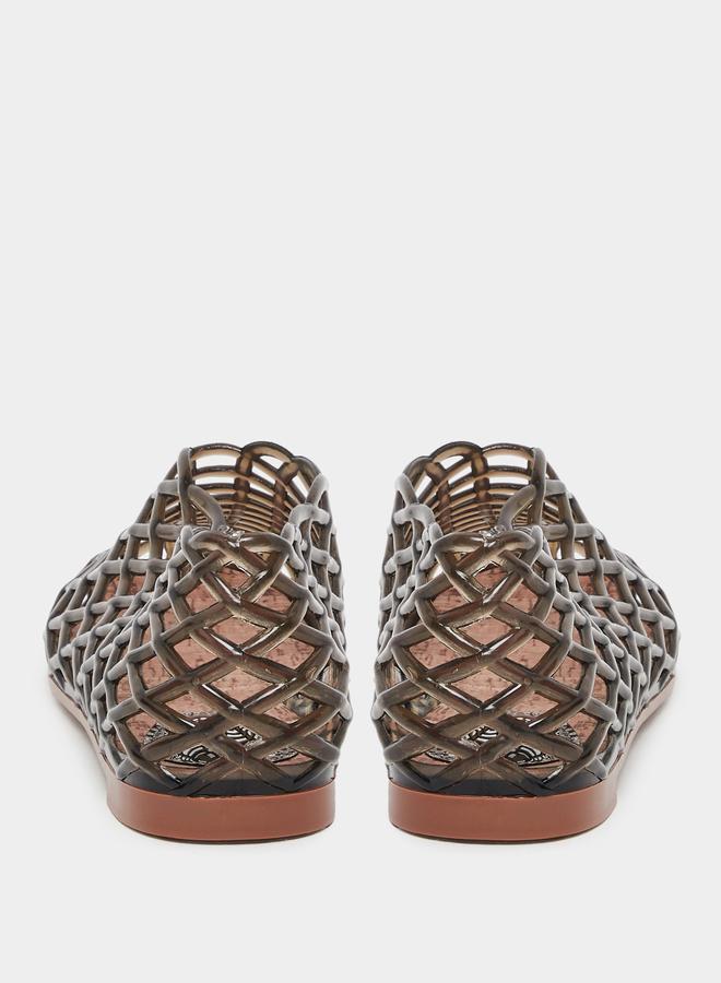 Styli Black Textured Jelly Ballet Flat Shoes - Image 4