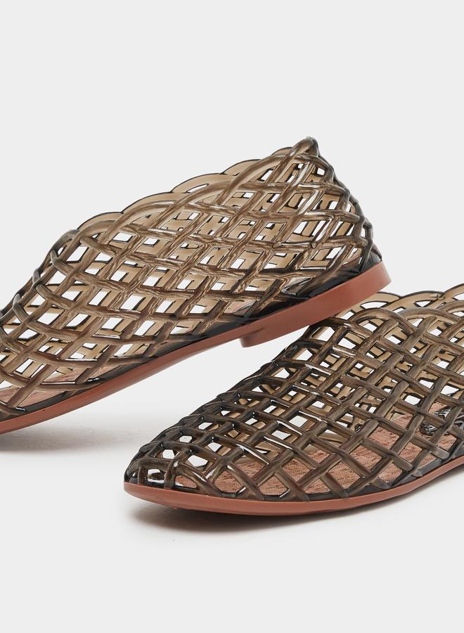 Styli Black Textured Jelly Ballet Flat Shoes - Image 3