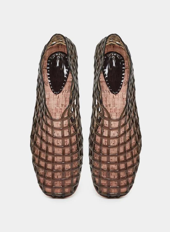ستايلي Styli Black Textured Jelly Ballet Flat Shoes