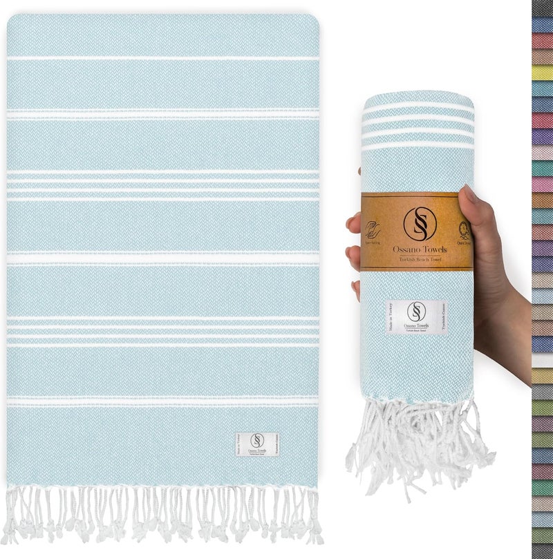 Ossano Turkish Beach Towel Quick Dry & Absorbent Oversized (39" x 71") - Compact, Versatile and Functional as Travel Blanket, Bathroom, Shower, Gym and Pool Towels, Yoga, Bath Mat - Baby Blue - Image 1