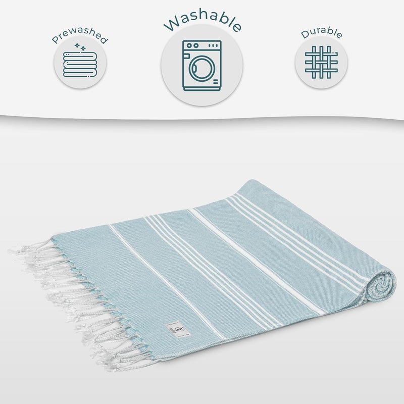 Ossano Turkish Beach Towel Quick Dry & Absorbent Oversized (39" x 71") - Compact, Versatile and Functional as Travel Blanket, Bathroom, Shower, Gym and Pool Towels, Yoga, Bath Mat - Baby Blue - Image 5