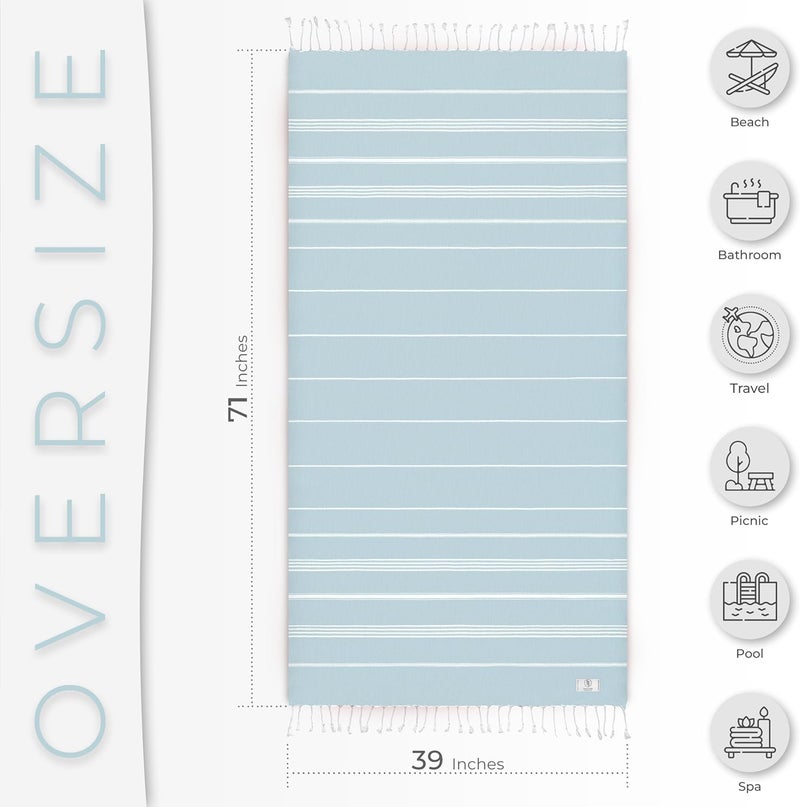Ossano Turkish Beach Towel Quick Dry & Absorbent Oversized (39" x 71") - Compact, Versatile and Functional as Travel Blanket, Bathroom, Shower, Gym and Pool Towels, Yoga, Bath Mat - Baby Blue - Image 3