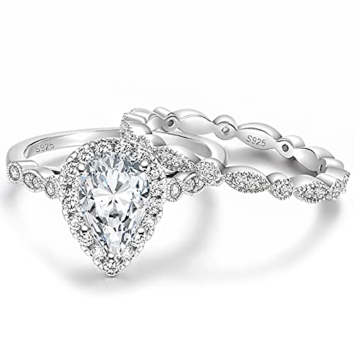EAMTI 1.25CT 925 Sterling Silver Bridal Ring Sets Teardrop CZ Engagement Vintage Pear Promise Rings Marquise Wedding Bands for Women Size 7 - Image 1