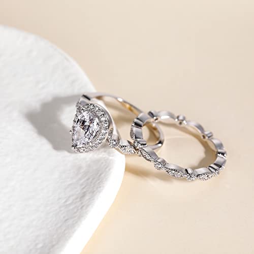 EAMTI 1.25CT 925 Sterling Silver Bridal Ring Sets Teardrop CZ Engagement Vintage Pear Promise Rings Marquise Wedding Bands for Women Size 7 - Image 2