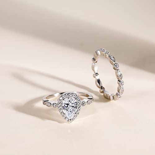 EAMTI 1.25CT 925 Sterling Silver Bridal Ring Sets Teardrop CZ Engagement Vintage Pear Promise Rings Marquise Wedding Bands for Women Size 7 - Image 3
