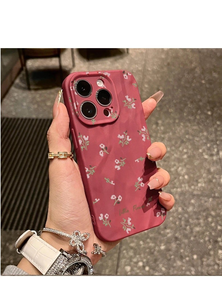 NIBEMINENT Floral Print Protective TPU Case Cover For IPhone 16 Pro, Wine Red