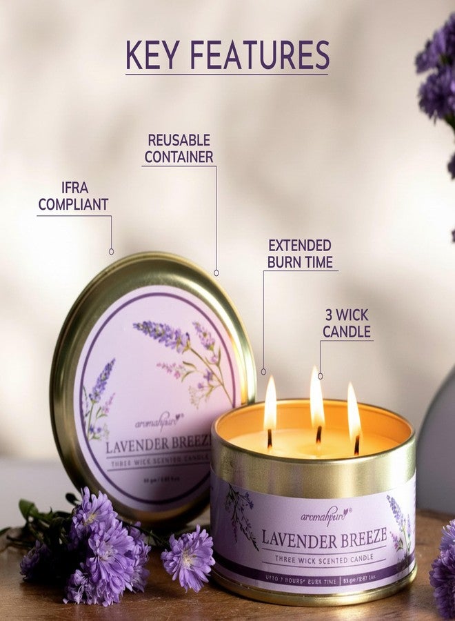 Aromahpure Lavender 3 Wick Candle in Container with Lid | 85g | Burn Time 7 Hours | Scented Candle | Relaxing Aromatherapy Candles for Home Décor, Gifting, Bedroom & Spa - Image 4