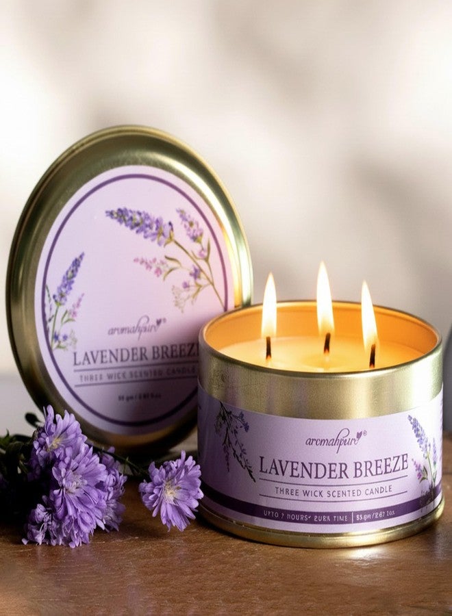 Aromahpure Lavender 3 Wick Candle in Container with Lid | 85g | Burn Time 7 Hours | Scented Candle | Relaxing Aromatherapy Candles for Home Décor, Gifting, Bedroom & Spa - Image 1