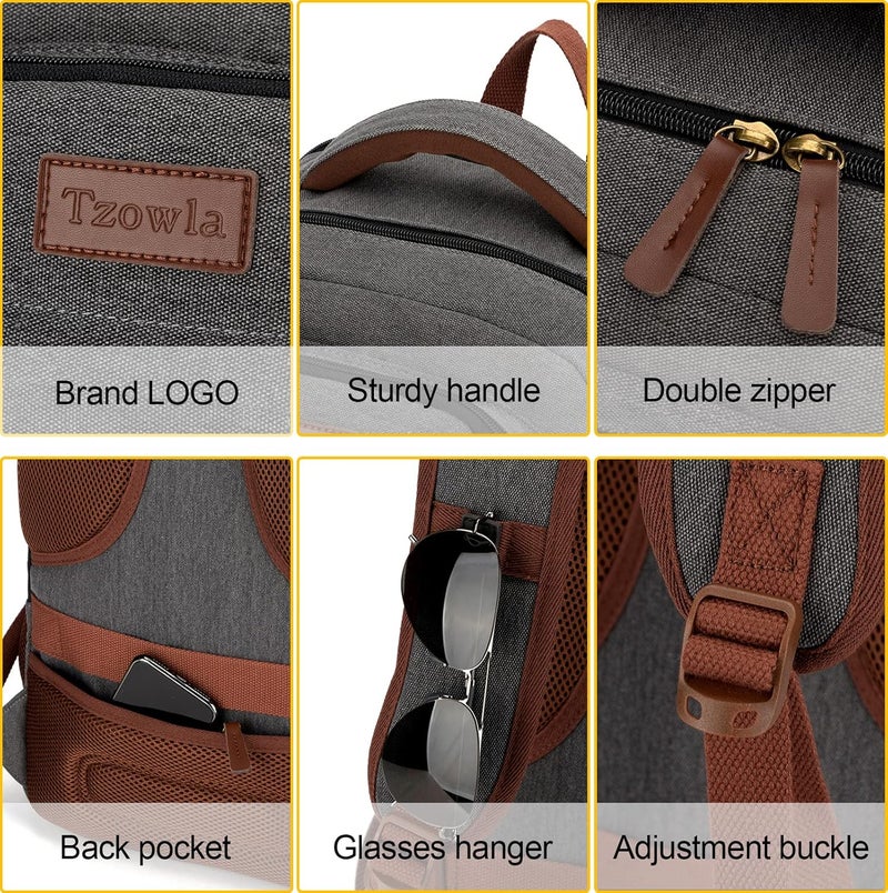 Tzowla Canvas Laptop Travel Backpack, Bag for Men Women, School Rucksack Fits 15.6-17.3"Laptop/Computer, Carry on Bookbag with USB Charging Port - Image 5