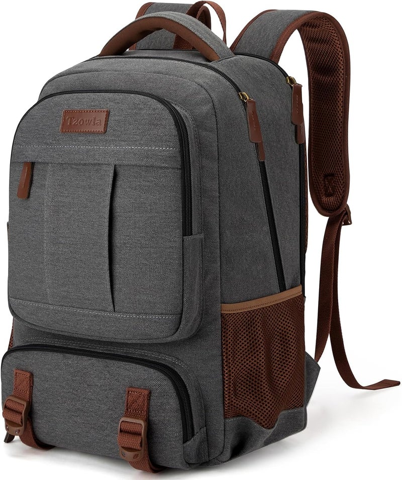 Tzowla Canvas Laptop Travel Backpack, Bag for Men Women, School Rucksack Fits 15.6-17.3"Laptop/Computer, Carry on Bookbag with USB Charging Port - Image 1