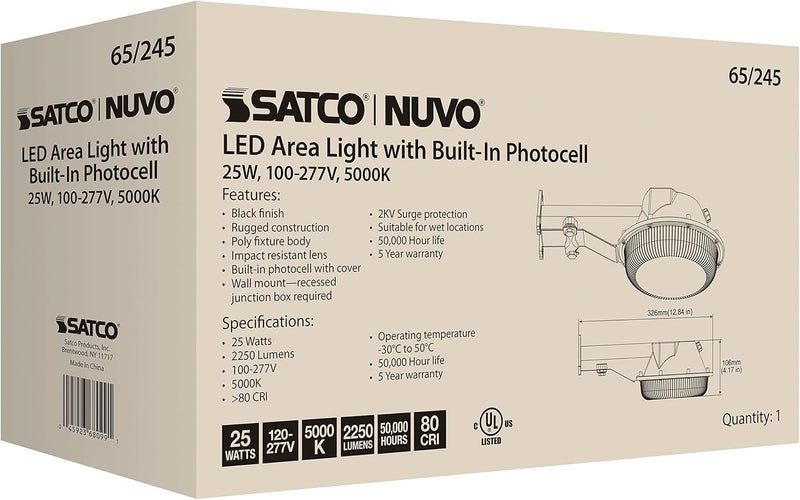 Nuvo 65245 Area Light LED Area Light 25W Black Finish 5000K 120277V - Image 3