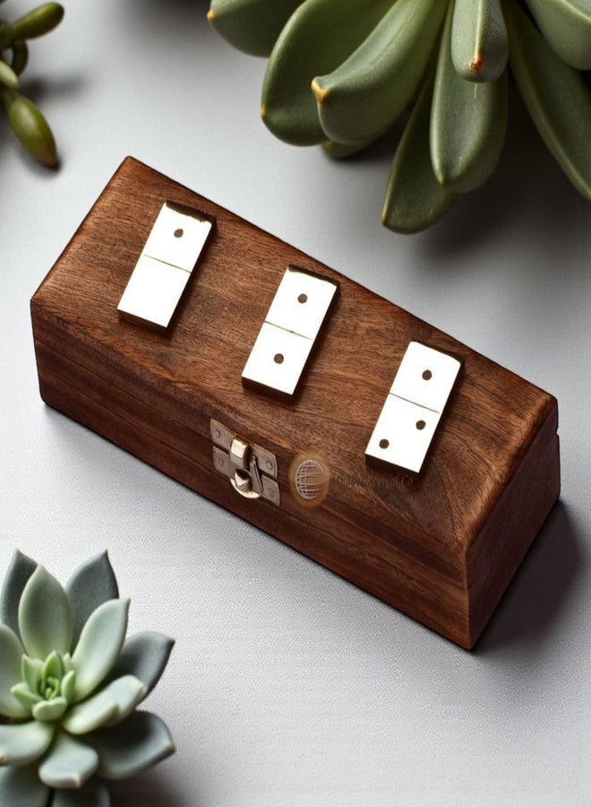 Timber Revival Co Hand-Crafted Mango Wood Domino Box with Dominoes, Toys and Board Games for Kids & Adult Size 8x2.75x1.75 Inches - Image 1