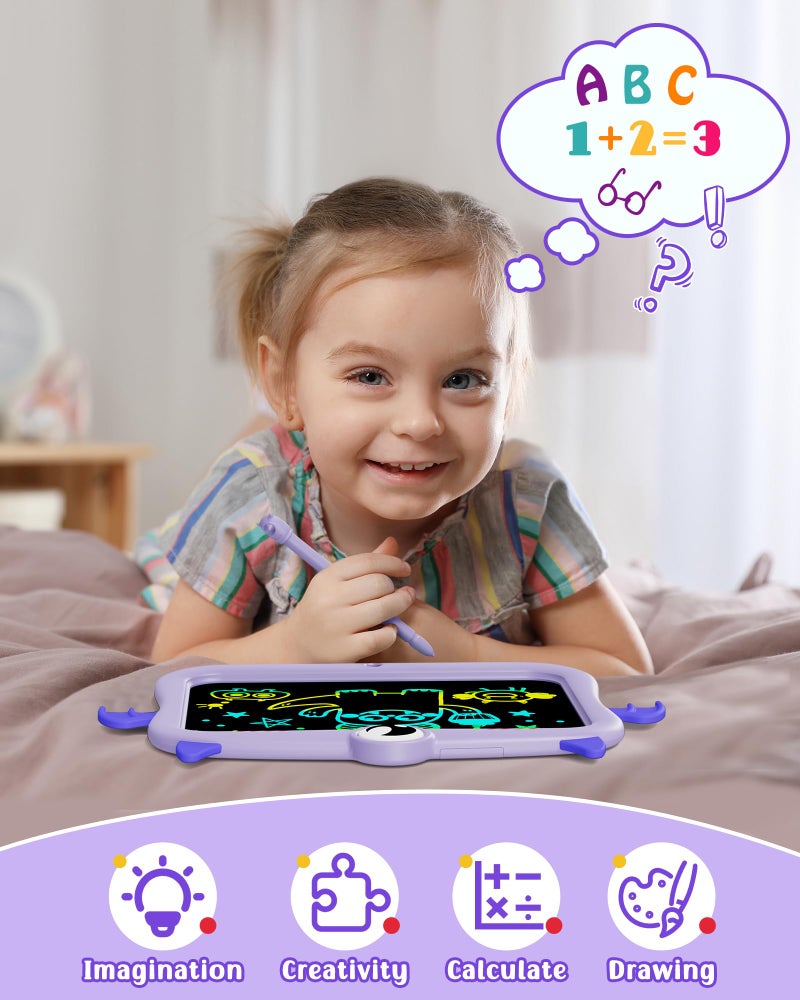 TEKFUN LCD Writing Tablet Doodle Board - 8.5 Inch Monster Colorful Erasable Drawing Pad - Kids Travel Essentials - Educational Toddler Toy for Ages 2-8 - Purple - Image 2