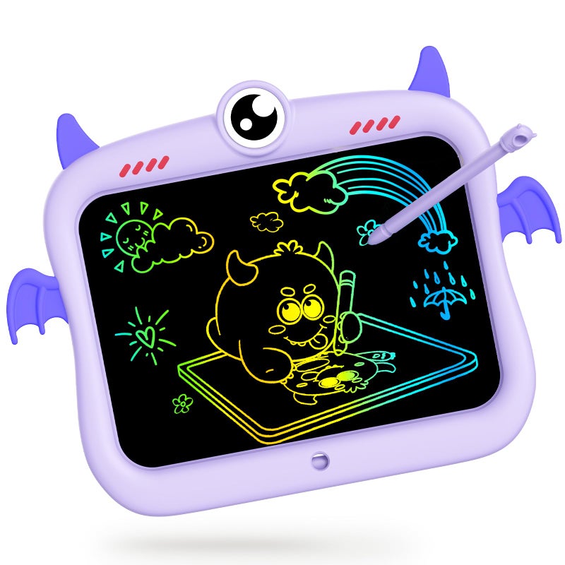 TEKFUN LCD Writing Tablet Doodle Board - 8.5 Inch Monster Colorful Erasable Drawing Pad - Kids Travel Essentials - Educational Toddler Toy for Ages 2-8 - Purple - Image 1