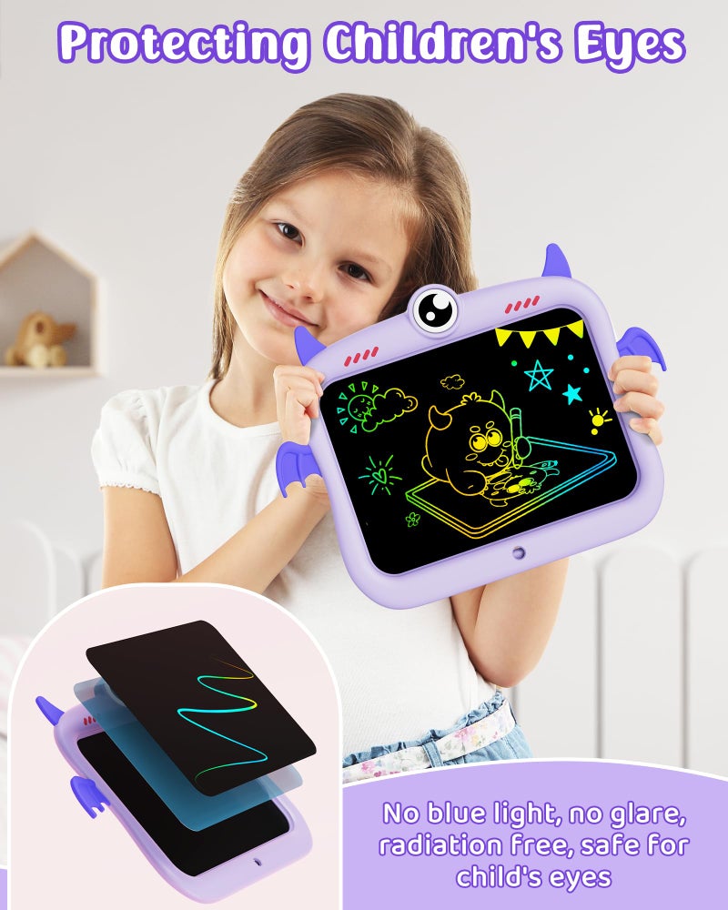 TEKFUN LCD Writing Tablet Doodle Board - 8.5 Inch Monster Colorful Erasable Drawing Pad - Kids Travel Essentials - Educational Toddler Toy for Ages 2-8 - Purple - Image 4