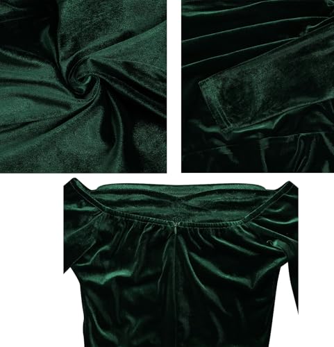 Vakkest Women Off The Shoulder Formal Dresses Long Sleeve Evening Party Velvet Maxi Dress High Split Cocktail Gowns Green - Image 5